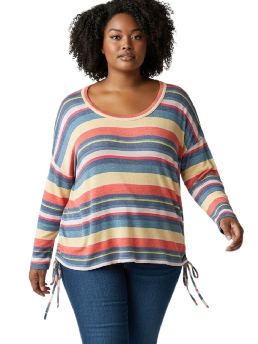 Lane Bryant Multicolor Striped Scoop Neck Long Sleeve Top